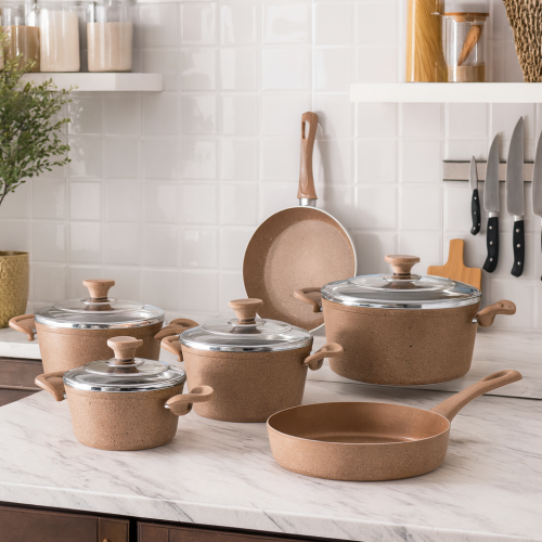 طقم قدور جرانيت تركي 10 قطعة لون بني