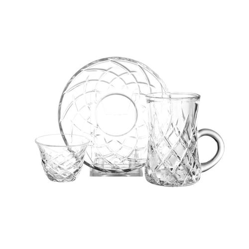 طقم شاي وقهوة زجاج محفور بتصميم انيق ومميز 6 اشخاص...