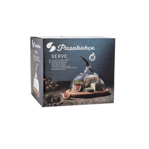 صحن جبنة خشب وغطاء زجاج