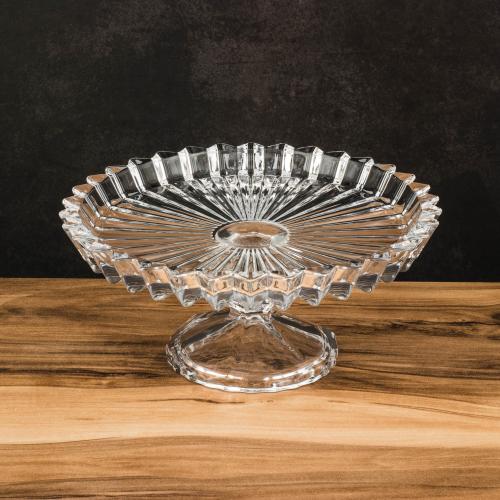 صحن تقديم الحلويات والفواكه زجاج مدور مخطط بقاعدة...