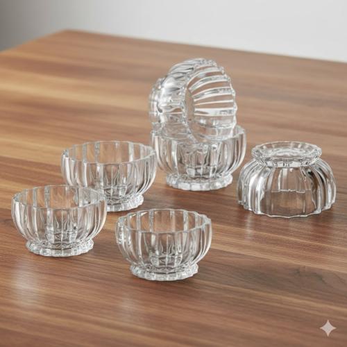 طقم زبادي حلا ومكسرات زجاج مخطط 6 قطعة 240 مل مقاس...