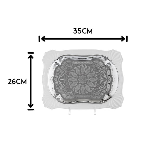 صحن تقديم معدن مستطيل فضي وابيض مفردة