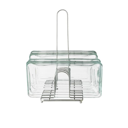 صحون تقديم زجاج شفاف 6 قطعة مع استاند فضي