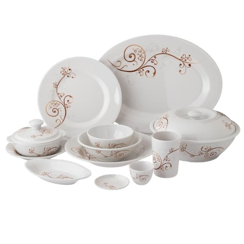 طقم عشاء ميلامين ابيض مزخرف 80 قطعة 6 اشخاص