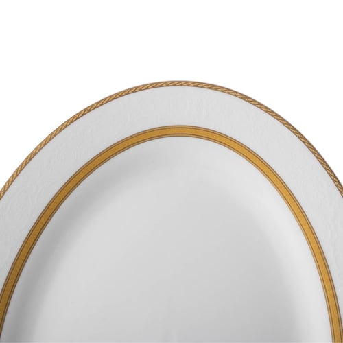 صحن سرفيس رز بورسلان ابيض وذهبي بنقشات ناعمة بيضاو...