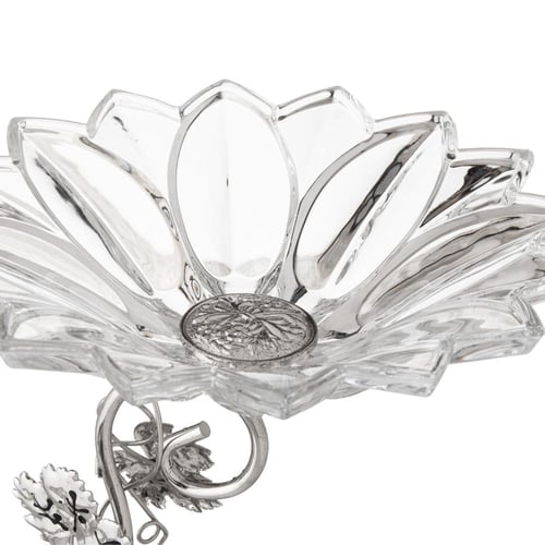 حامل حلاوة معدن ثنائي فضي بصحن زجاجي