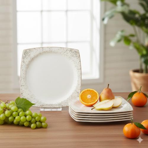 طقم صحون للحلا والفواكه والفطور 6 قطعة بورسلان مرب...