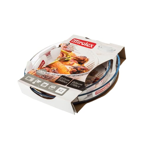 صواني فرن زجاج دائري ارضية مخطط 2 قطعة