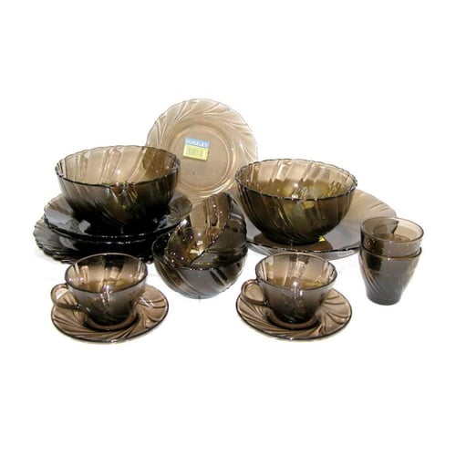 طقم سفرة زجاج DURALEX فرنسي بني 44 قطعة 6 اشخاص