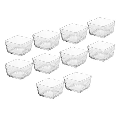 زبادي زجاج تقديم 10 قطعة مربعة مخطط ( مقاس 7.5 سم...