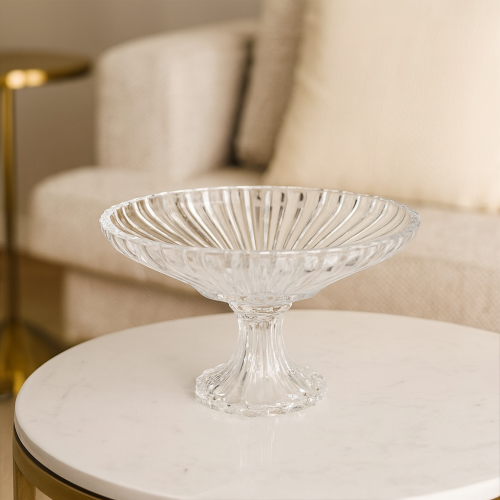 صحن تقديم الفواكه والحلويات زجاج مخطط بقاعدة