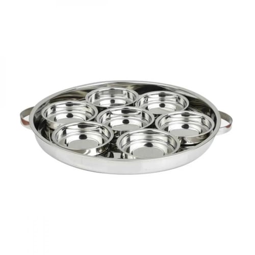 صينية فطور ستانلس ستيل 45 سم غطاء منقوش ذهبي 8 قطع...