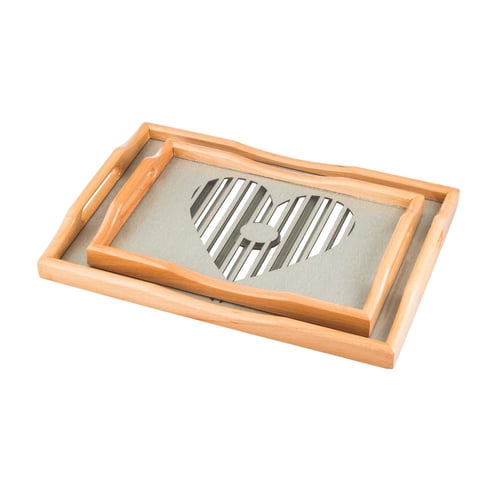 طقم صواني خشب 2 قطعة ارضية مزخرفة مع طبقة عازلة اك...