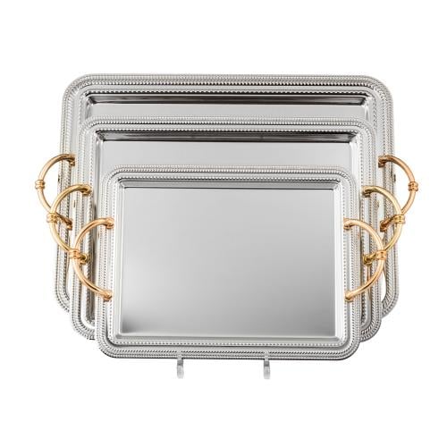 طقم صواني السيف روجين استيل وذهبي مستطيل 3 قطعة