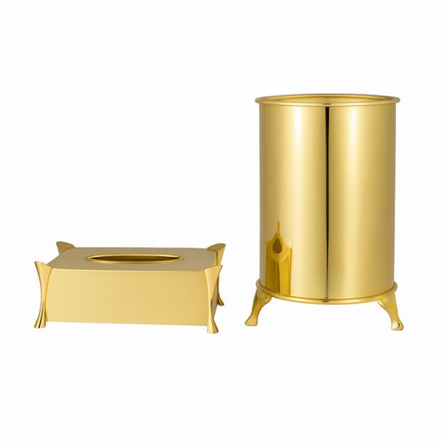 سلة وعلبة مناديل معدن ذهبي سادة برجول دمعة