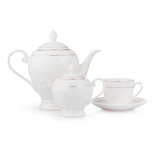 طقم عشاء بورسلان صيني السيف ابيض بخط ذهبي 52 قطعة...