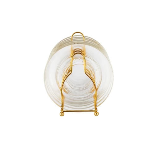 طقم صحون حلا زجاج 6 قطعة مع استاند معدن ذهبي مقاس...