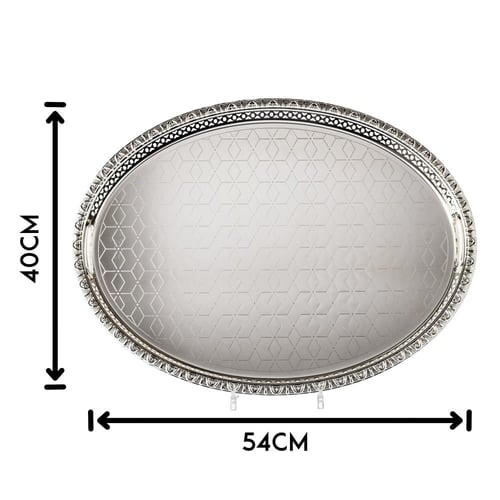 صينية تقديم بيضاوي معدن فضي كبيرة