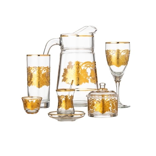 طقم كريستال تركي 75 قطعة ذهبي