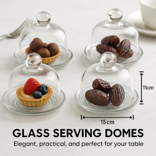 طقم صحون كيك كونيا زجاج فاخر بغطاء متحرك ميني مقاس...