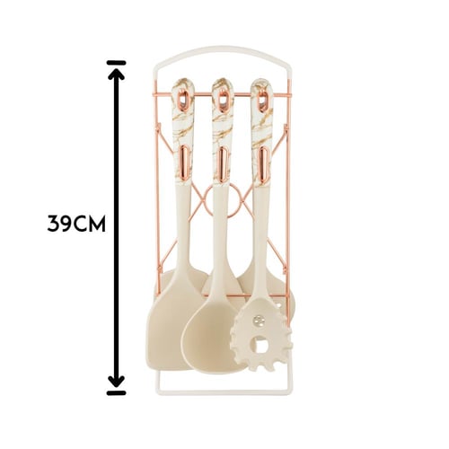 طقم ملاعق غرف سيلكون بمقبض بلاستيك ابيض وذهبي مع ا...