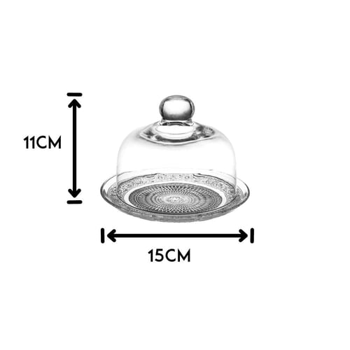 صحن كيك كونيا زجاج فاخر بغطاء متحرك ميني مقاس 15 س...