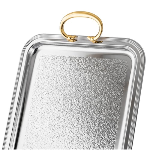 طقم صواني معدن نورتونا مستطيل منقوش نيكل بيد ذهبي...