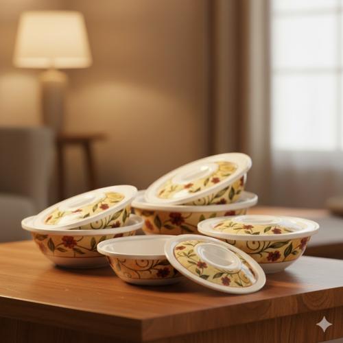 تمريات ميلامين بنقشة ورد جوري مقاس 12.5 سم 6 قطعة