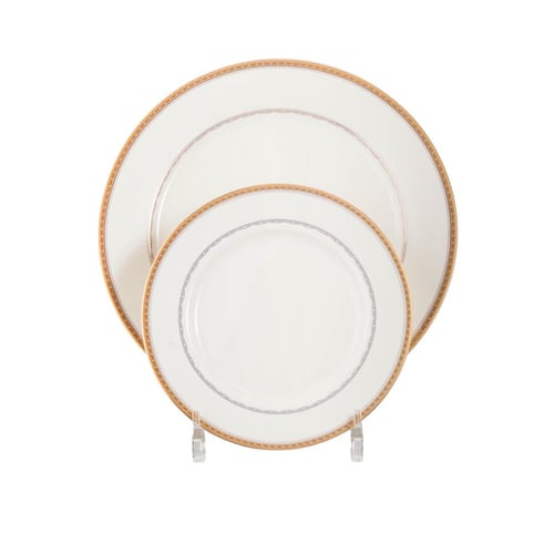 طقم عشاء بورسلان فاخر ابيض نقشات ناعمة وذهبي 24 قط...