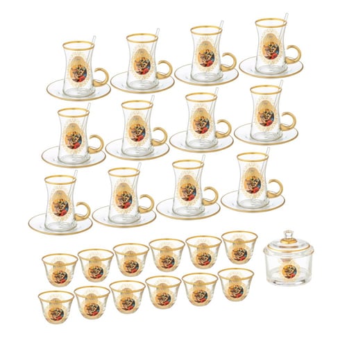 طقم ضيافة زجاج 76 قطعة برنسيسات ذهبي مطفي