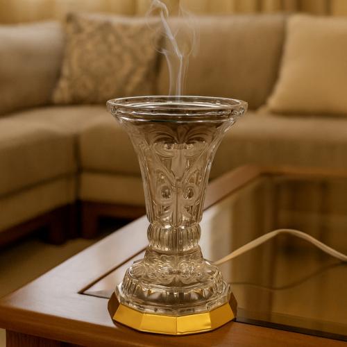 مبخرة كهربائية زجاج ياباني مثلج بقاعدة ذهبي