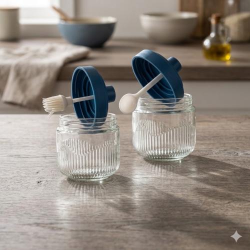 طقم مرطبانات زجاج 2 قطعة مع فرشاة