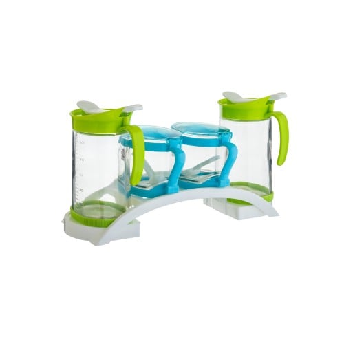 طقم زياتات وبهارات زجاج بقاعدة بلاستيك