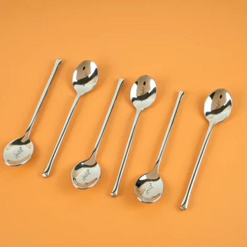 طقم ملاعق شاي وحلا معدن فضي لماع ( هني وعافية ) 6...