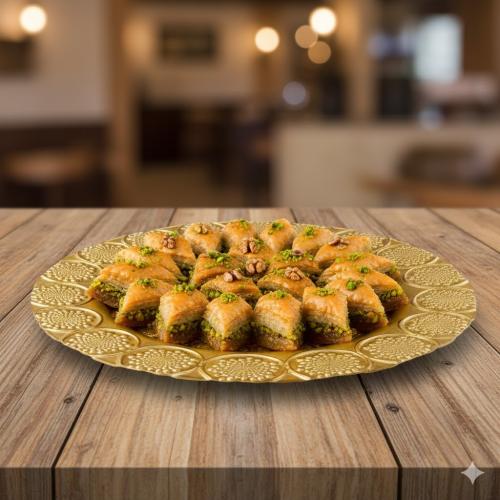 صحن تقديم حلويات زجاج تركي مدور مقاس 32 سم