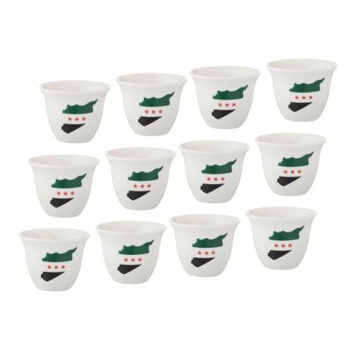 فناجين قهوة سعودي بورسلان ابيض شعار العلم السوري