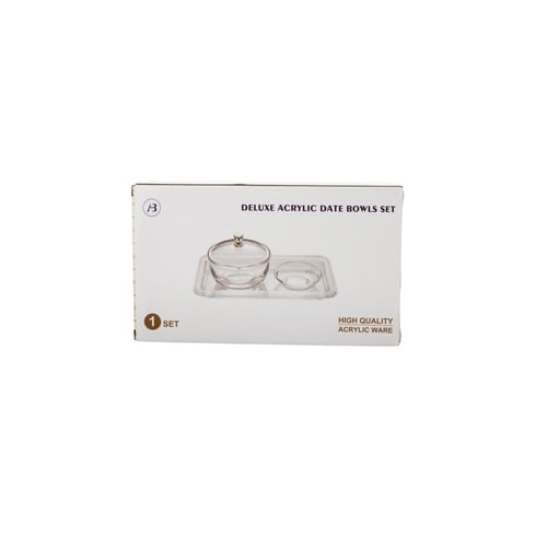 طقم تمريات مع صحن نوى و صحن تقديم اكريلك شفاف