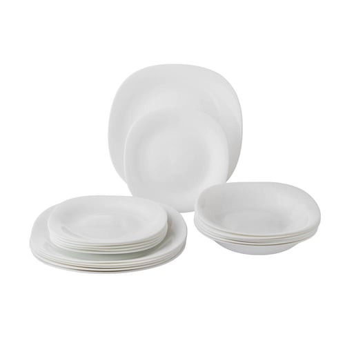 طقم عشاء اركوبال ابيض فاخر مربع 18 قطعة 6 اشخاص