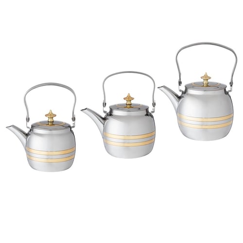 براريد شاي استيل فضي وذهبي 3 قطعة