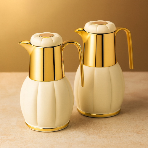 ريفان طقم ترمس 2 قطعة مضلع كريمي ذهبي