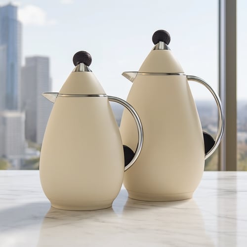 طقم ترامس شاي وقهوة 2 قطعة ابيض فضي من الداخل زجاج