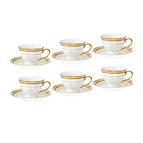 طقم اكواب شاي بورسلان مزخرف ذهبي 12 قطعة 6 اشخاص