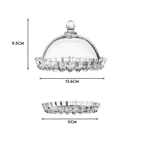 طقم تمريات وصحون حلا زجاج مخطط مقاس 13 سم بغطاء شف...