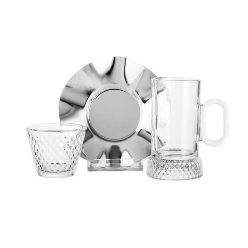 طقم فناجين شاي وقهوة زجاج فاخر بقاعدة محجر مع صحن...
