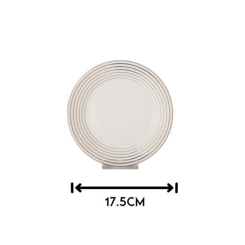 طقم صحون حلا مسطح بورسلان ابيض مدور مخطط 6 قطعة مق...