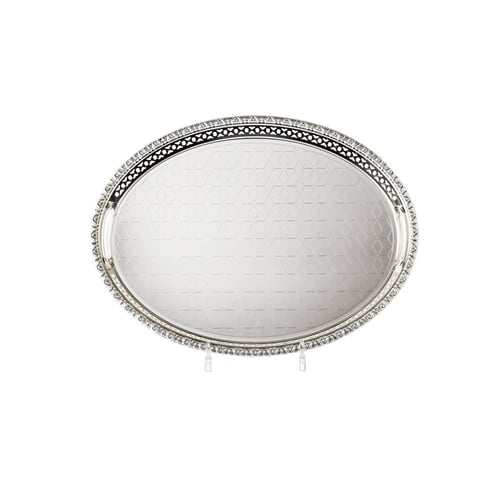 صينية تقديم بيضاوي معدن فضي