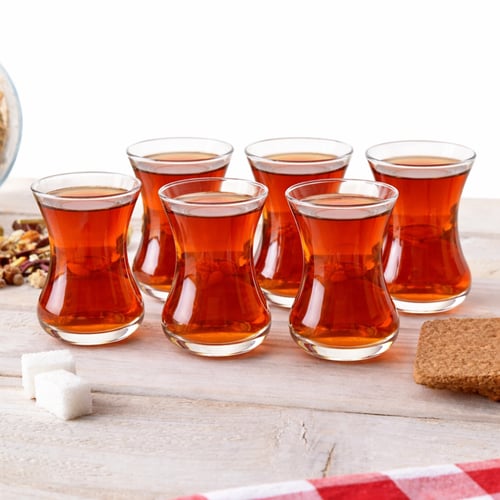 طقم كاسات شاي زجاج شفاف مخنصر Pashabache تركي 108...