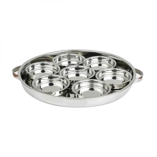 صينية فطور ستانلس ستيل 45 سم غطاء منقوش نحاسي 8 قط...