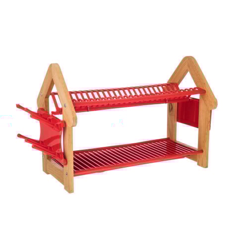 حامل صحون دورين من الخشب والبلاستيك