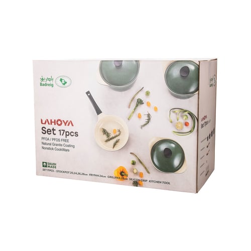 طقم قدور جرانيت لاهويا 17 قطعة رمادي